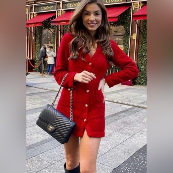 ZARA Textured Weave Blazer Dress Burgundy Red Gold Size S - Picture 4 of 16